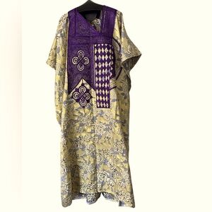 LUXURY CONSTANTINOPLE V Neck Floral Embellished Silk Maxi Dress Kaftan